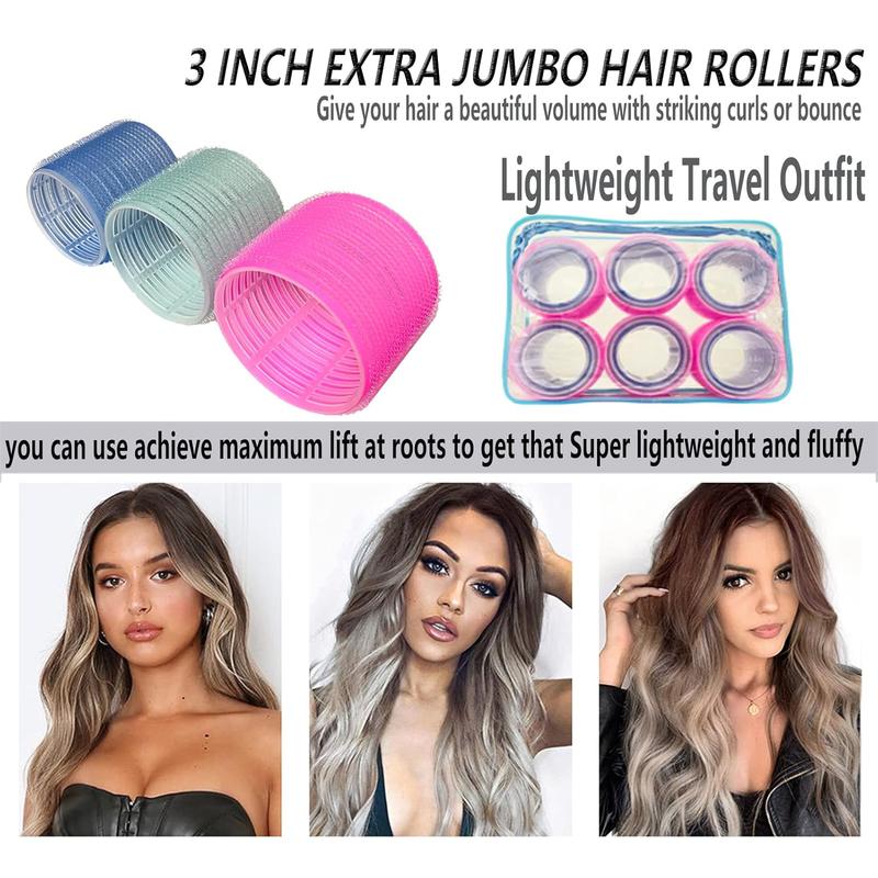 TikTok Shop 3 Extra Large Hair Rollers Set Jumbo Hair Rollers for Long Hair 31 Packs 3 Sizes with Clips Comb Big Self Grip Curlers Velcrorollers for Hair Salon 3 2.5 2.2 Travel Packing