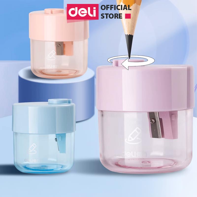 Gọt bút chì học sinh không gỉ mini Deli màu pastel - Chuốt bút chì sắc bén nhỏ gọn tiện lợi dễ thương dành cho tiểu học trường học văn phòng