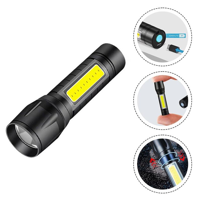 Product Introduction of Lumens Powerful LED Flashlight Rechargeable USB 18650 Waterproof Zoom Fishing Hunting Tactical Flashlight ABS Material 24