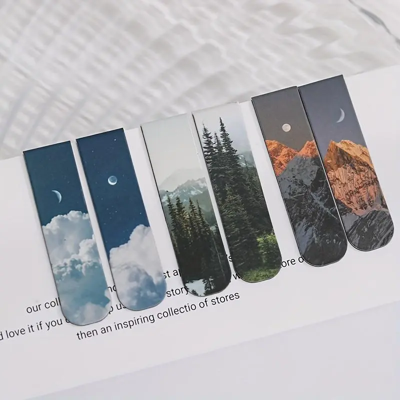 Magnetic Bookmarks, 2pcs Random Pattern Forest Landscape Magnet Bookmark Clips, Office Stationery & Supplies, Gift Sets for Books Readers 5