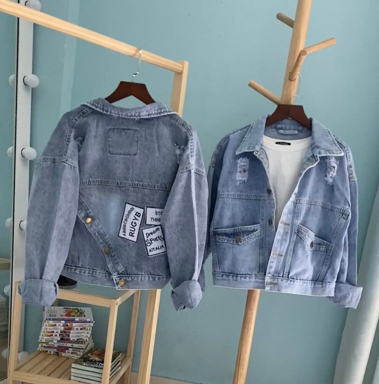 Áo khoác jean nữ Rugyb form vừa  dài áo 52cm form vừa size 39-60kg BB Jeans Jacket Women Top Có Cổ