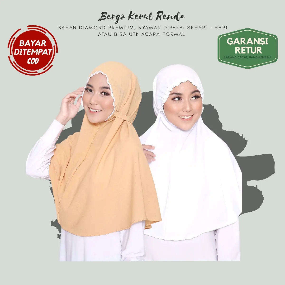 Jilbab Instan Renda Kerut