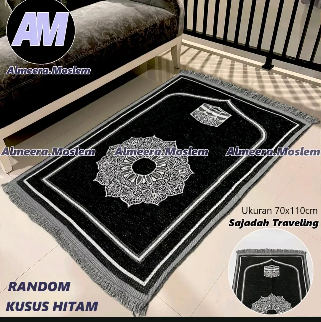 sajadah trafelling turky dewasa uk 70x110 motifkiswah kusus hitam Muslim