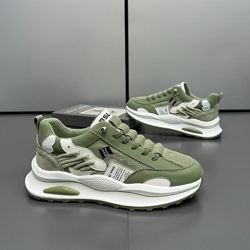 Product Introduction of Men's Fashion Sneakers, Casual Sports Shoes, Thick Sole Height Increase, Breathable Versatile Trendy Running Shoes, PU Fabric, Low Top, Round Toe, Lace-Up Closure, for Camping, Sports,, All Seasons 1