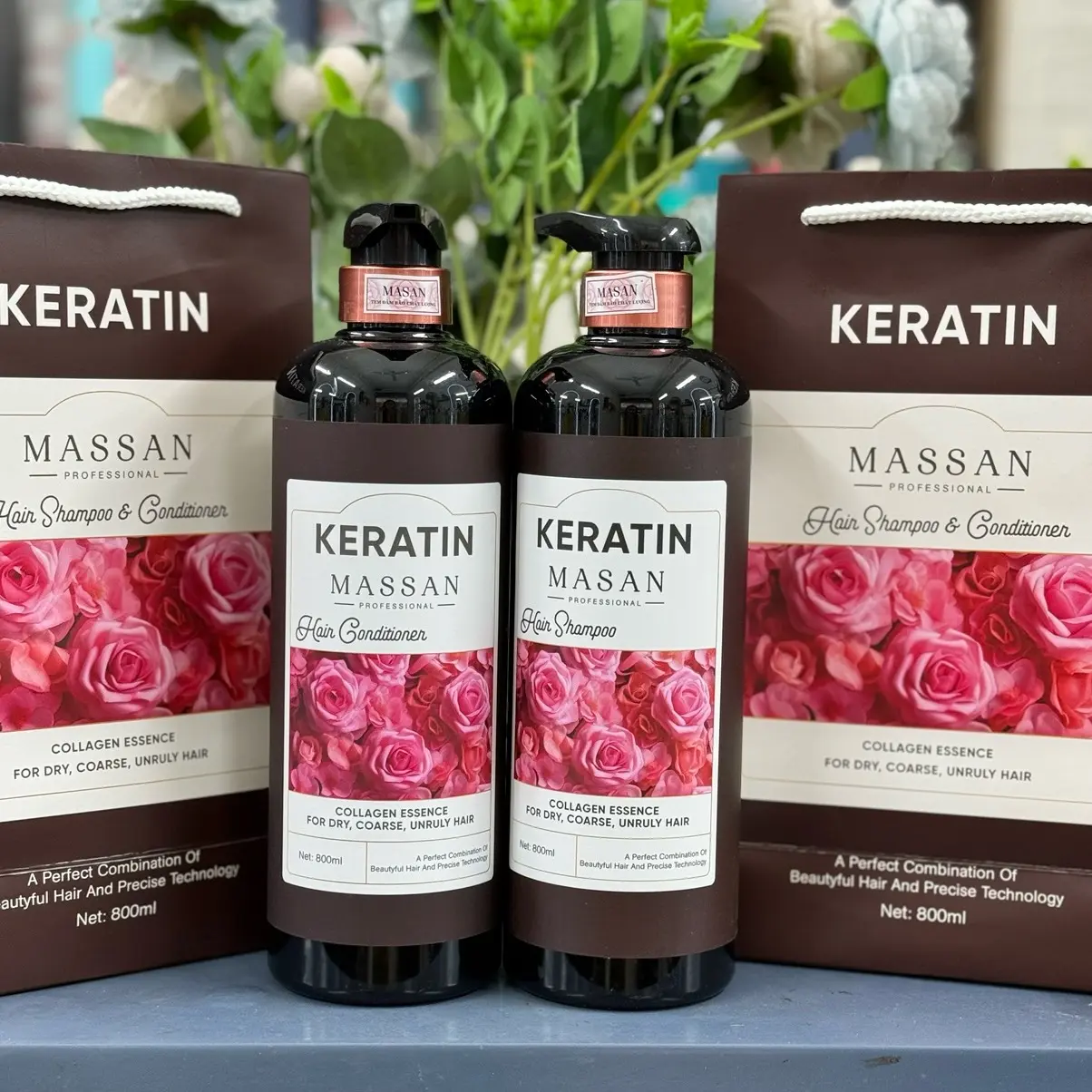 Dầu GỘI XẢ MASSAN Kerratin hương nước hoa, hỗ trợ giảm rụng, giúp làm mượt tóc, hỗ trợ kiểm soát tóc dầu ( dung tích 800ml/1 chai )