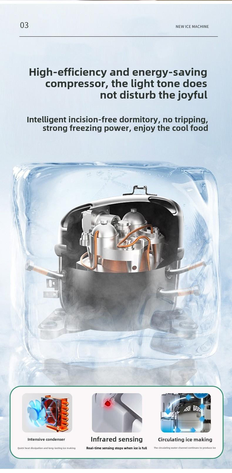 Product Introduction of New Mini Automatic Ice Maker for Home Use, Small Dormitory Low Power Self-Cleaning Round Ice Cube Maker 5