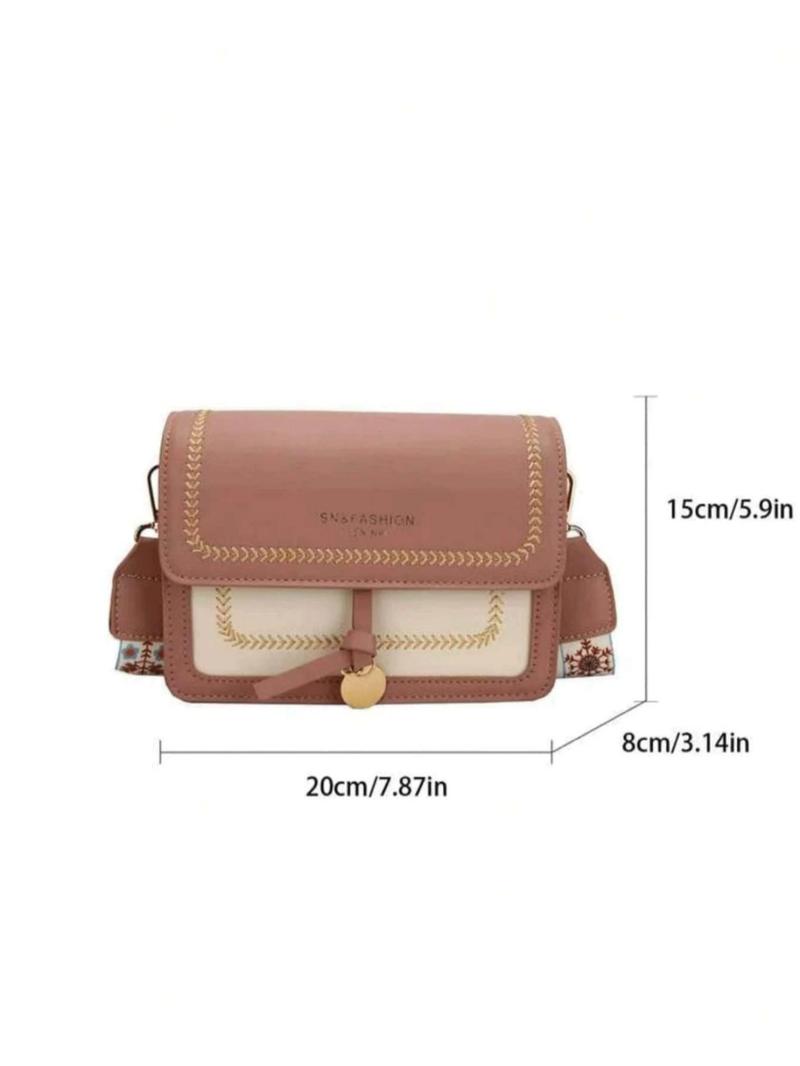 Product Introduction of Fashionable Colorblock Embroidering Design Crossbody Bag, Casual Versatile Patched Design Purse Bag for Women, Trendy High-quality Daily Commuting Bag, Purse 7