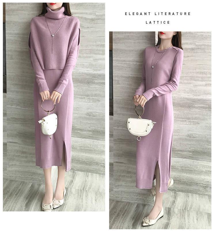 Product Introduction of Váy Len Dài Trung Bình Cổ Cao, Phong Cách Hàn Quốc, Áo Vest Dày Dặn, Bộ Đồ Hai Mảnh, Dưới Đầu Gối, Dành Cho Nữ, Hàng Mới Về Thu Đông 2024 9