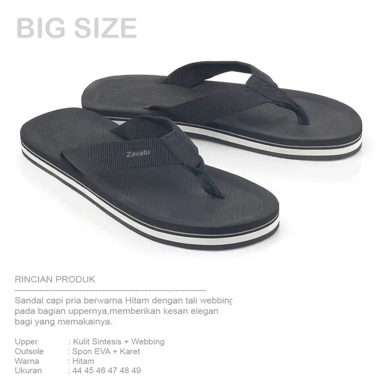 sendal capit big size jumbo 44-45-46-47-48-49 sandal pria flip flop distro original trandy kekinian Sandal jepit Hitam Black 0