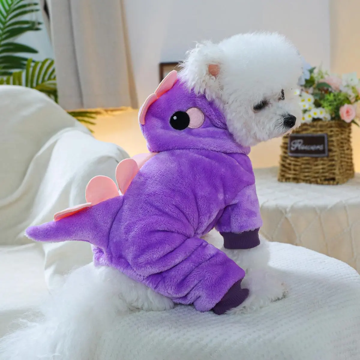 Cute Dinosaur Design Pet Costume, Soft Comfortable Pet Clothes, Four-legged Pet Costume for Small Dogs & Cats, Dog & Cat Clothing Supplies for Autumn & Winter