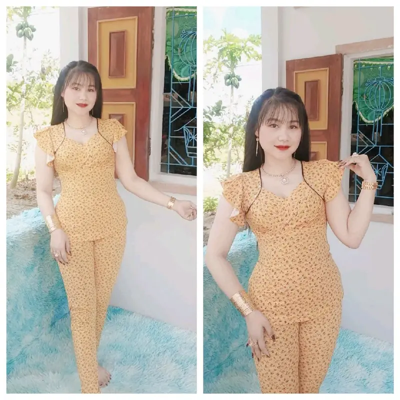Bộ thun ati tay cánh tiên đắp chéo cổ tim đắp chéo quần dài ống nhỏ đủ size 1234 từ 40_70 kg 8