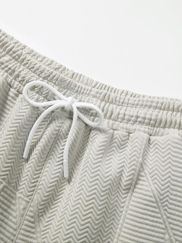Men's Solid Jacquard Drawstring Waist Shorts, Loose Casual Comfy Shorts for Summer, Men's Bottoms for Daily Wear 8