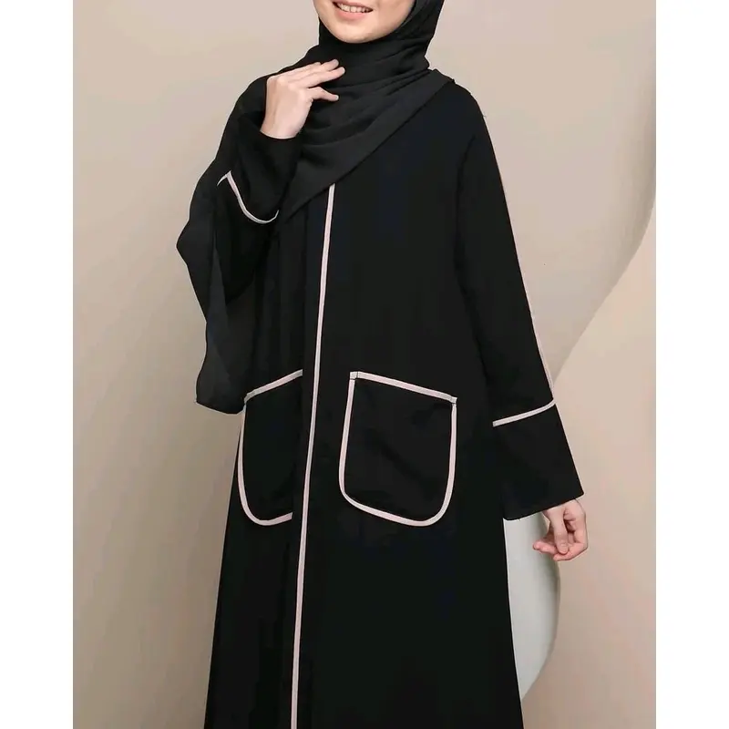DAILY ABAYA TURQY LISTBAL SAKU / ABAYA HITAM Setrip Polos Hitam Setrip Putih Lembut 0