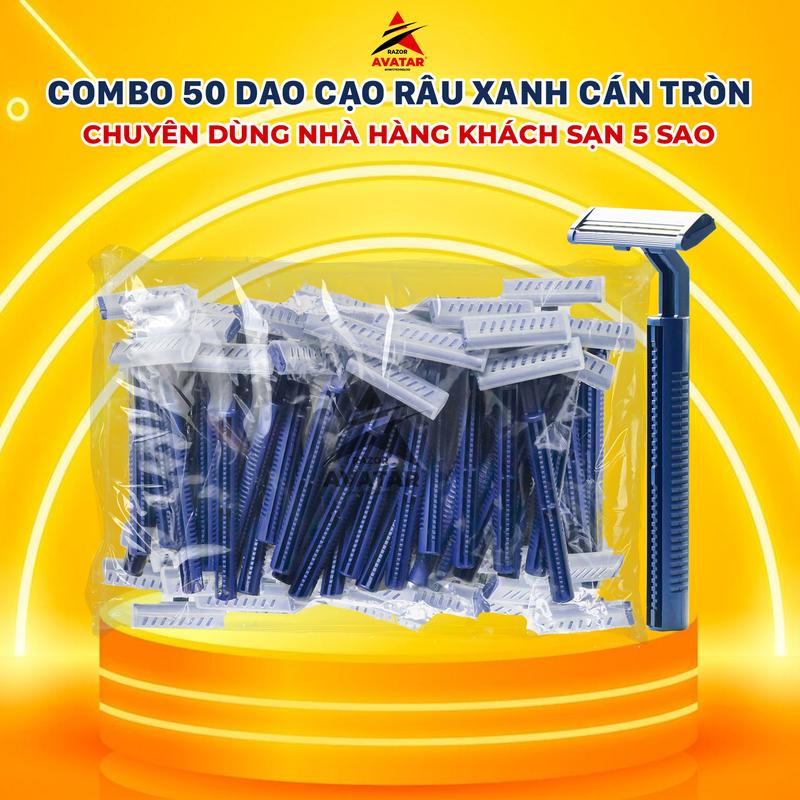 Combo 50 Dao Cạo Râu Màu Xanh Cán Tròn Avatar Lưỡi Kép Bản Nâng Cấp 2024 1