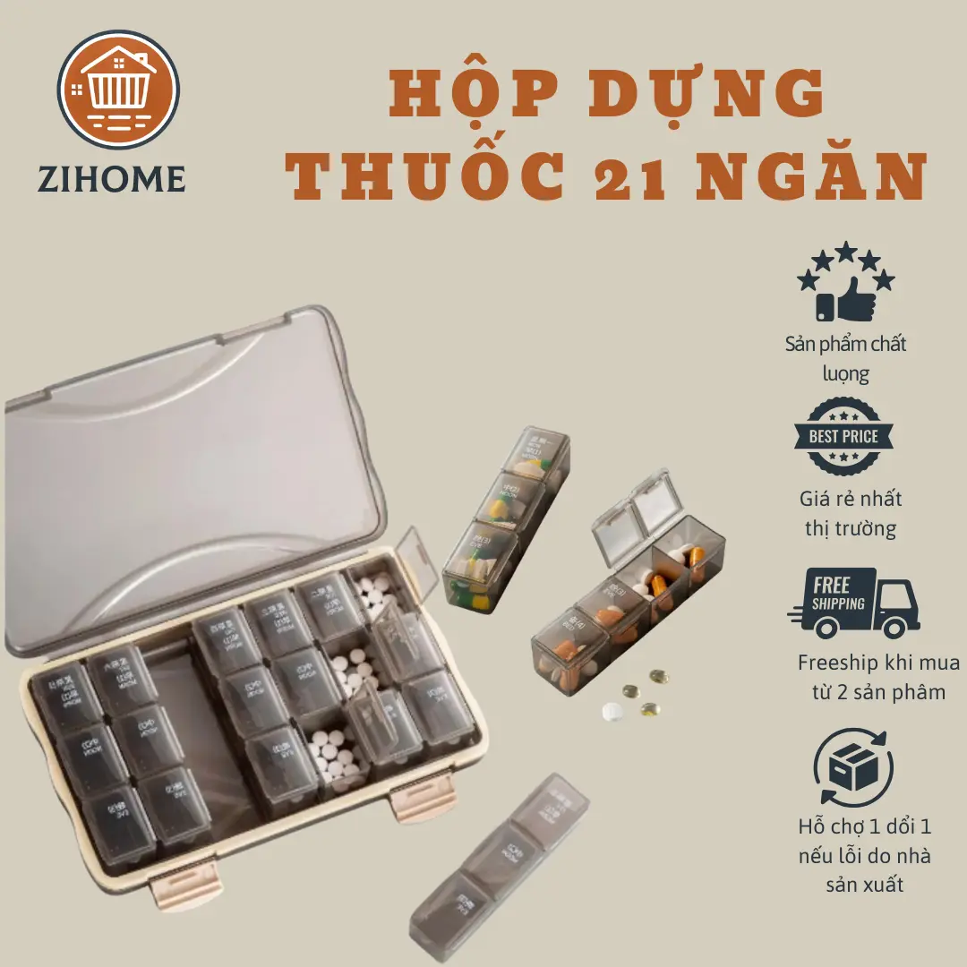 Hộp Đựng Thuốc 21 Ngăn Có Nắp Đậy Kín – Chia Ngày, Chống Ẩm Mốc, Tiện Lợi Mang Theo