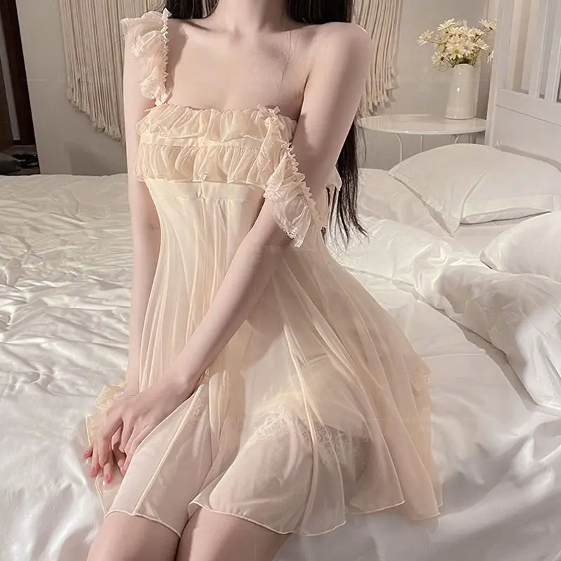 Đồ Ngủ Ngọt Ngào Cho Nữ, Có Đệm Ngực, Váy Ngủ Hai Dây Ren Lưới Gợi Cảm Mùa Hè, Phong Cách Công Chúa Dễ Thương Và Gợi Cảm, Đồ Mặc Ở Nhà