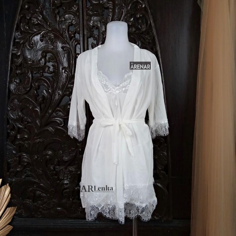 Product Introduction of ARENAR SKA295 Dress Lingerie Putih dan Kimono Set - Baju Tidur Tipis Transparan Wanita Daster 2