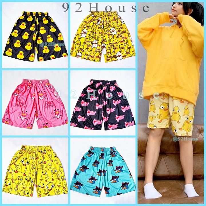 Quần short lửng cartoon Bigsize 85kg/ Quần đùi hoạt hình Unisex Đồ nhóm đi biển hoạ tiết báo hồng vịt vàng cute chất thun mát mẻ