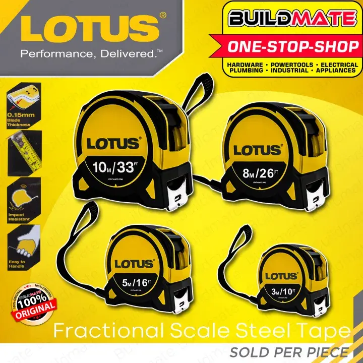 LOTUS Steel Tape with Grip 3M | 5M | 8M | 10M Measuring Tape Measure Fraction Scale •BUILDMATE• LHT