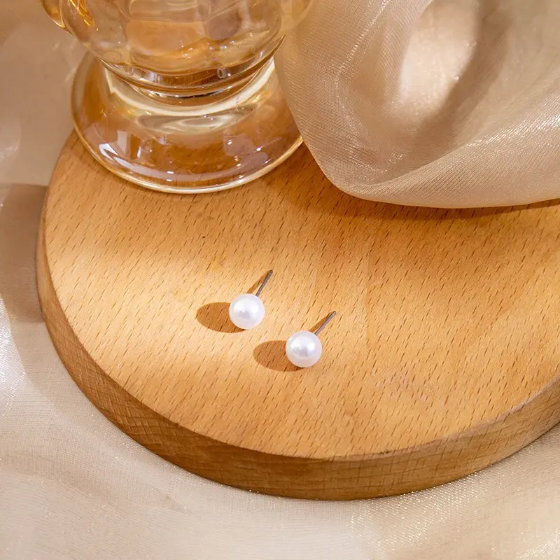 Version New Pearl Earrings Authentic 925 Sterling Silver Sweet Pearl Stud Earrings for Women
