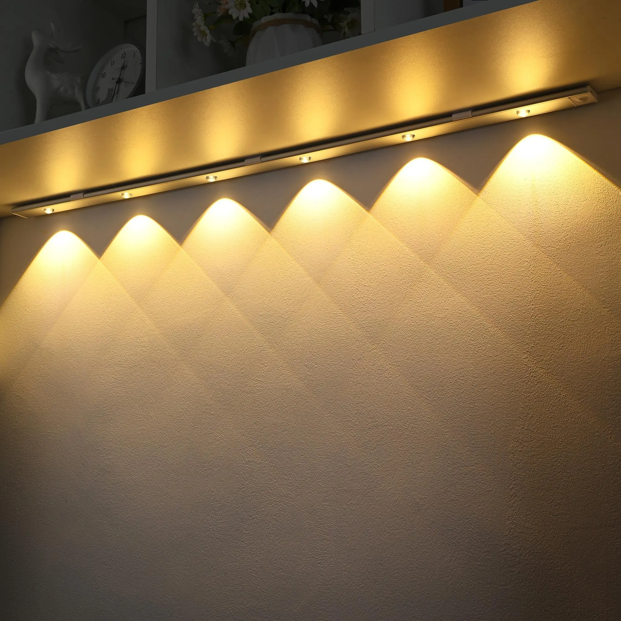 3 Color Dimmable LED Motion-Sensor Cabinet Lights for Bedroom, USB Rechargeable Magnetic Wireless Hill Corrugated Lighting for Kitchen Bedroom Closet Cupboard Wardrobe