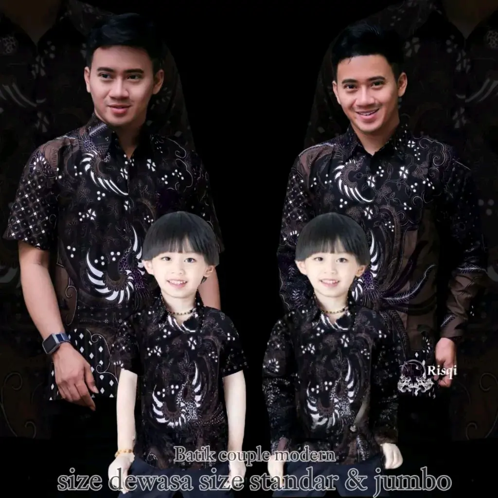 Kemeja batik pria ayah dan anak laki-laki umur 2-12tahun Kain Katun Santai Hitam Putih Seragam Dewasa Keluarga Motif Panjang Pendek