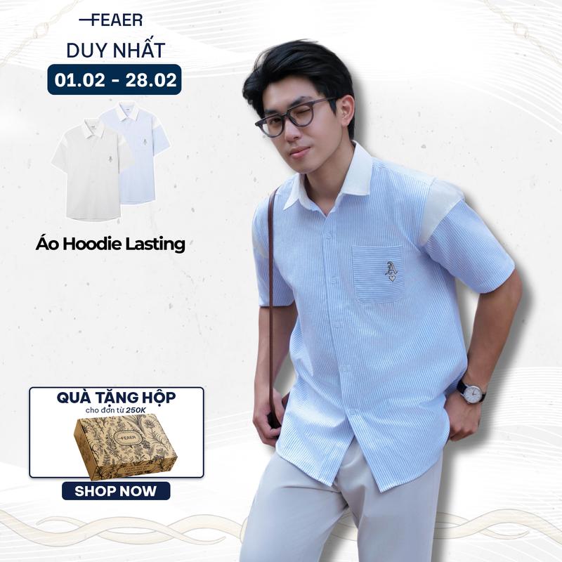Áo sơ mi sọc nam Hearts tay ngắn, vải Oxford cao cấp, thấm hút tốt, logo thêu, phong cách sang trọng, thanh lịch - FEAER Cổ Tròn