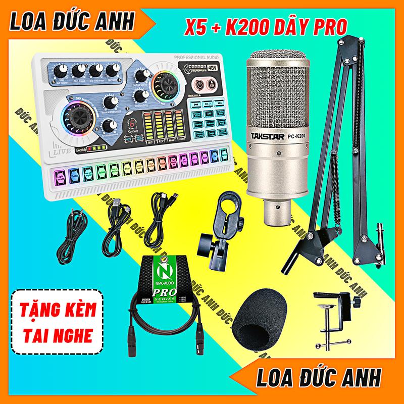 Bộ Sound Card X5 Đời Mới Mic PC K200 Màu Bạc, Chuyên Thu Âm, Hát Livestream Có Bluetooth Và Autotune BH 1 Năm