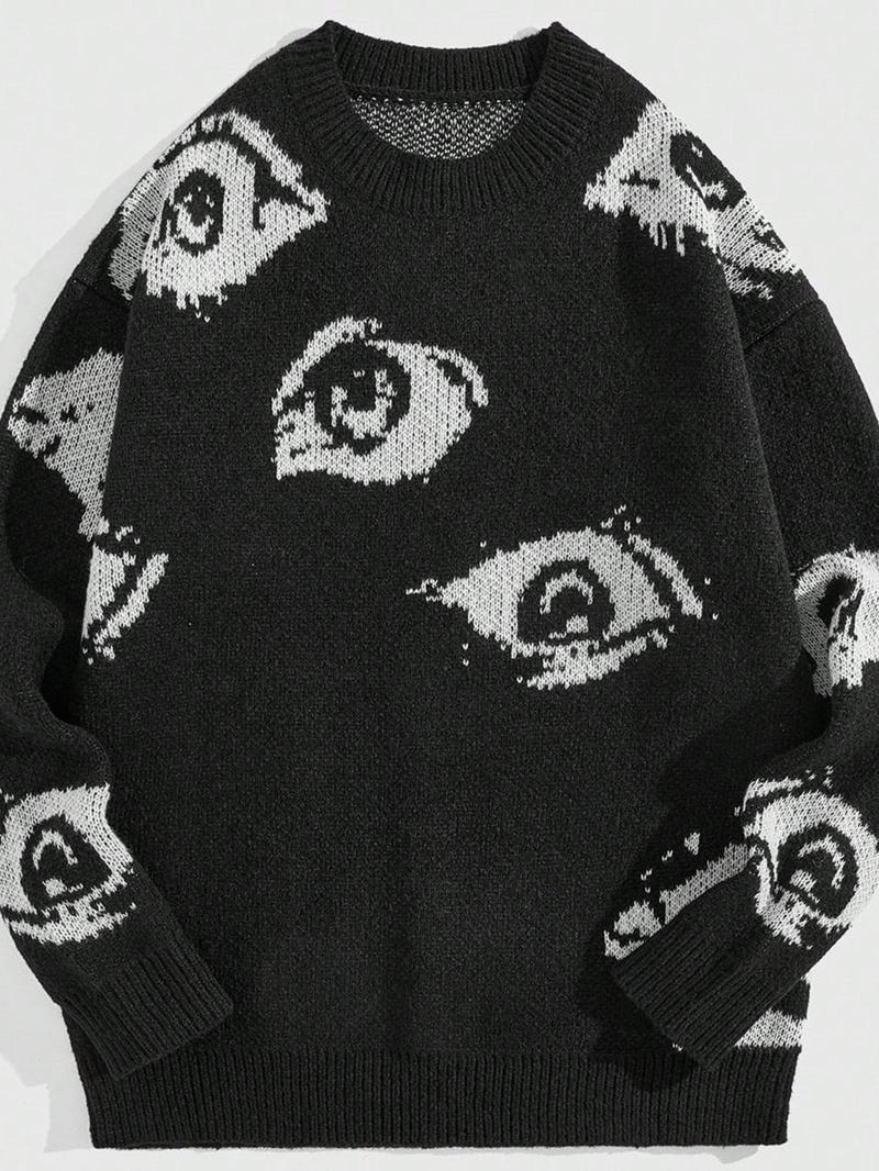 Product Introduction of Men's Star Print Jacquard Sweater, Regular Fit Casual Long Sleeve Round Neck Jumper for Fall & Winter, Fashion Men's Knitwear for Daily Wear, Tops 2