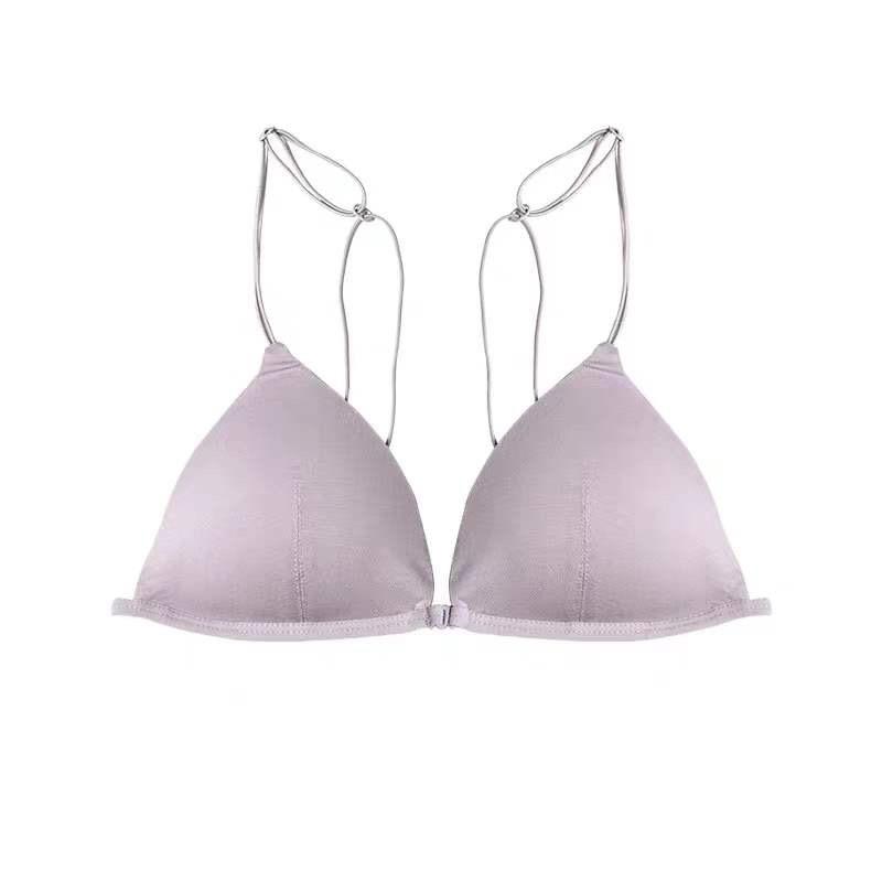 New French rimless triangle cup girl sexy white underwear thin strap back front buckle bra 3