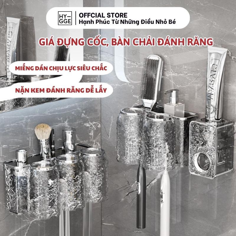 [GIÁ HỜI 3/4 - 5/4] Giá Đựng Bàn Chải Đánh Răng Nhà Tắm Hoạ Tiết Pha Lê Sang Trọng, Kệ Bàn Chải Cốc Dán Tường, Nặn Kem Đánh Răng Gắn Tường Tiện Lợi HYGGE - SP2917