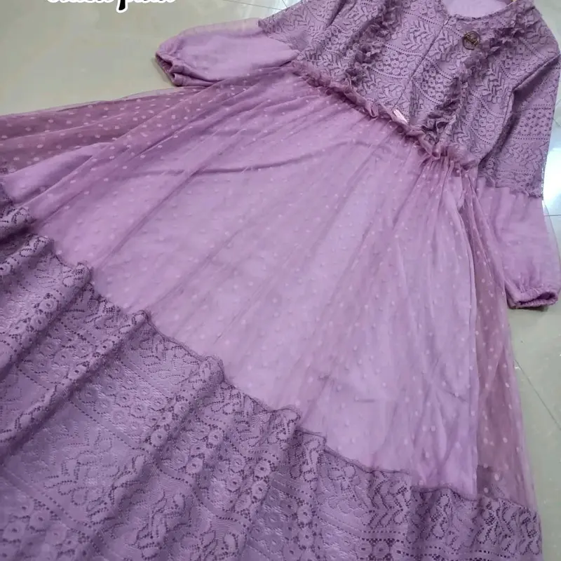 GAMIS BROKAT MALIKA/GAMIS ZULFA/GAMIS MURAH/GAMIS PESTA/GAMIS LEBARAN/ GAMIS Putih Karet Motif Karet Motif Twill Weave Blue daisha dress Muslim Dewasa Mewah Wanita Ruffle Gaun 7