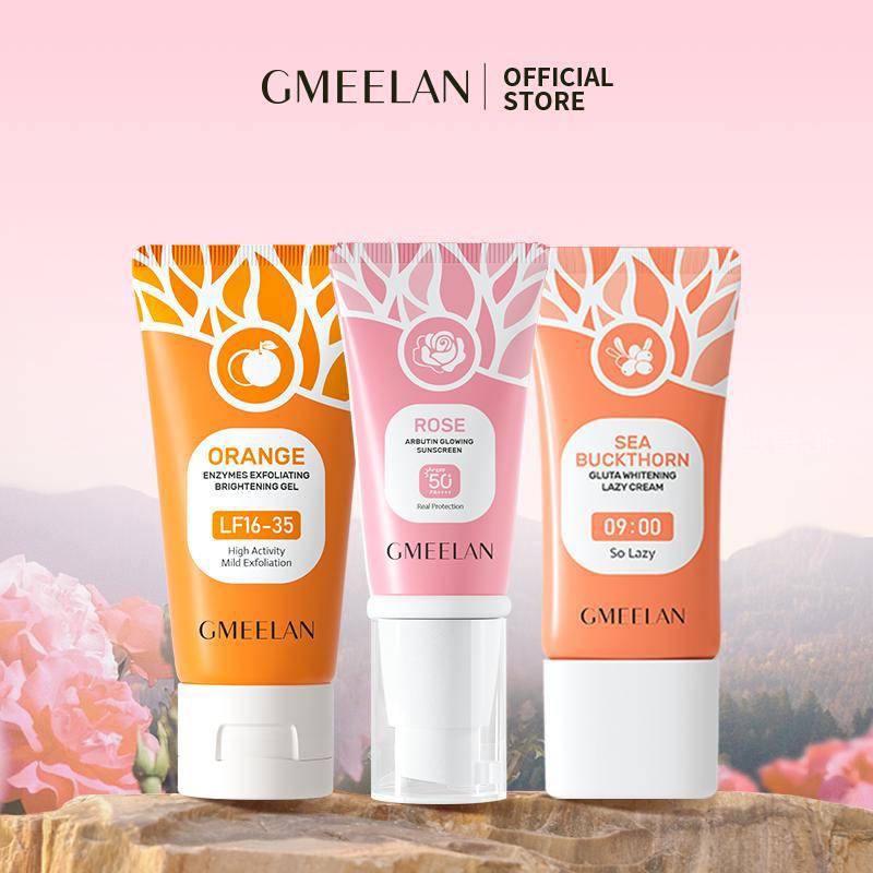 【L  COMBO 3PCS GMEELAN Kem Glutathione 30g Gel Tẩy tế bào chết 50g+GMEELAN KEM LƯỜI BIỂN GLUTA Lazy Cream Facial đẹp Chăm Sóc 30g+Chiba Rose Kem chống nắng 30g Sunscreen SPF50+