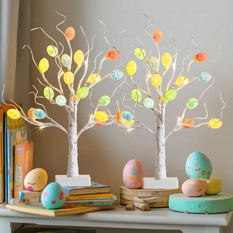LED Egg Tree Shaped Decorative Light, 1 Count Battery/USB Powered Easter Egg Tree Light with Timer, Decorative Light for Home Party Festival 7