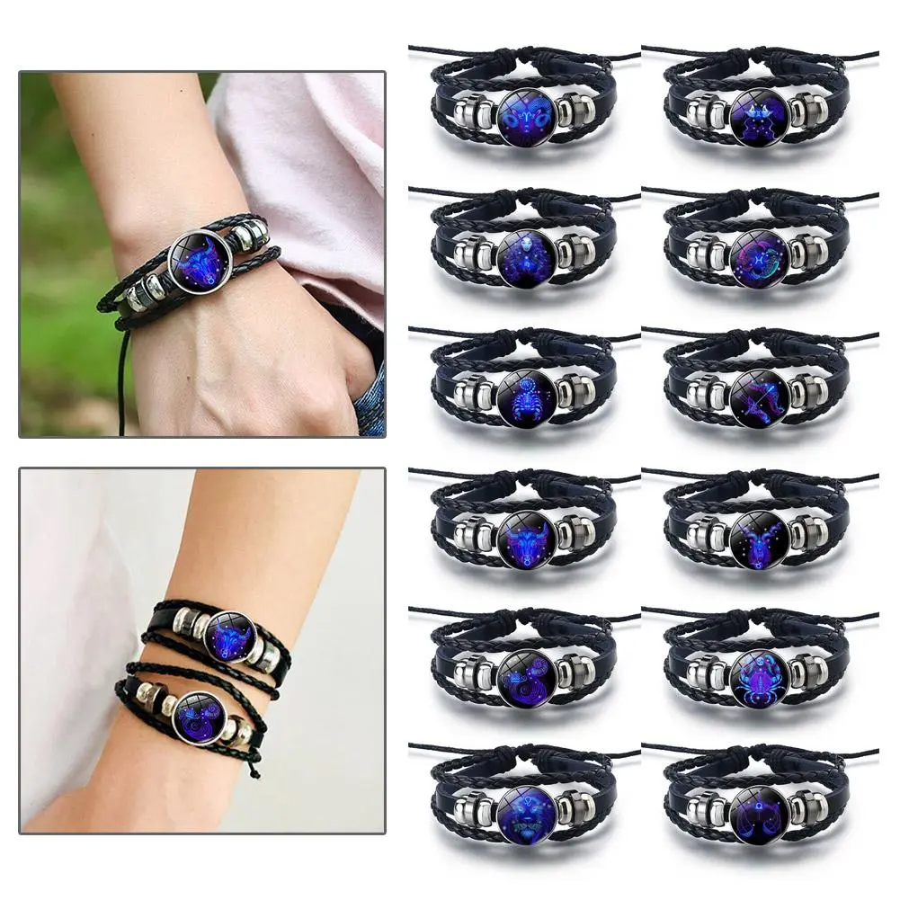Vòng Tay 12 Chòm Sao, Dành Cho Nam Và Nữ, Thời Trang, Nhiều Lớp, Làm Bằng Da, Thích Hợp Làm Quà Tặng, Phong Cách Sinh Nhật, Thiết Kế Dệt