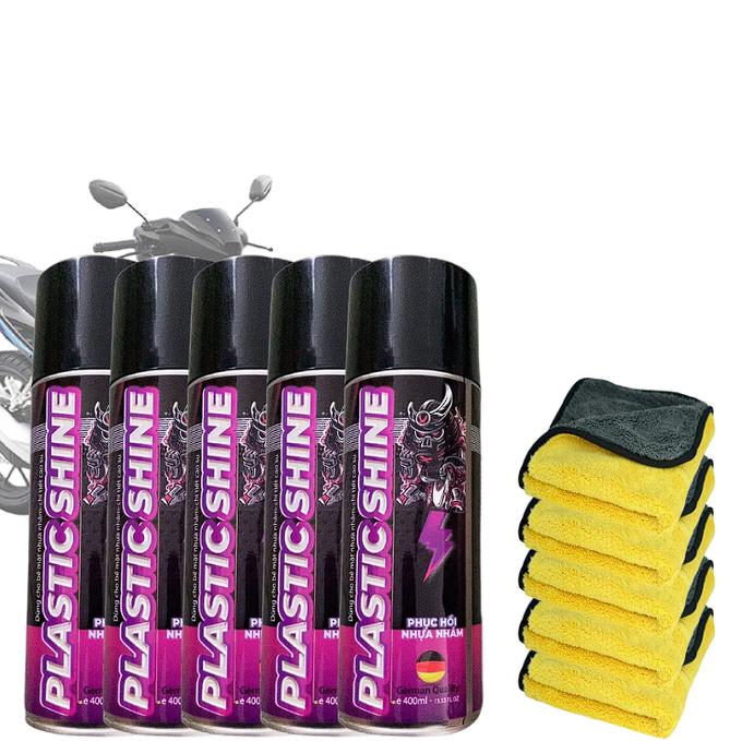[Combo 5 chai] Phục hồi nhựa nhám Sprayking mẫu mới kèm khăn vàng xám 30x30 siêu mịn Sơn xịt  dưỡng  dàn  áo  xe
