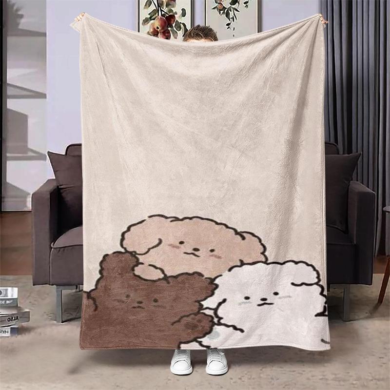 Cute Dog Pattern Double Sided Thickened Warm Blanket, Soft Comfortable Throw Blanket, Air-conditioned Room Blanket, Warm Nap Blanket for Home & Office 0
