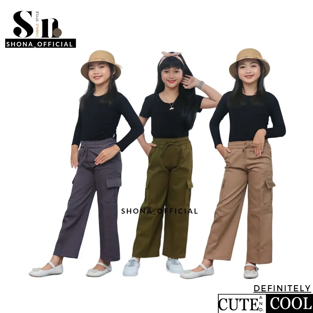 Shona - Celana Panjang Kulot Cargo Anak Perempuan Usia 7-14 Tahun Fashion Kids