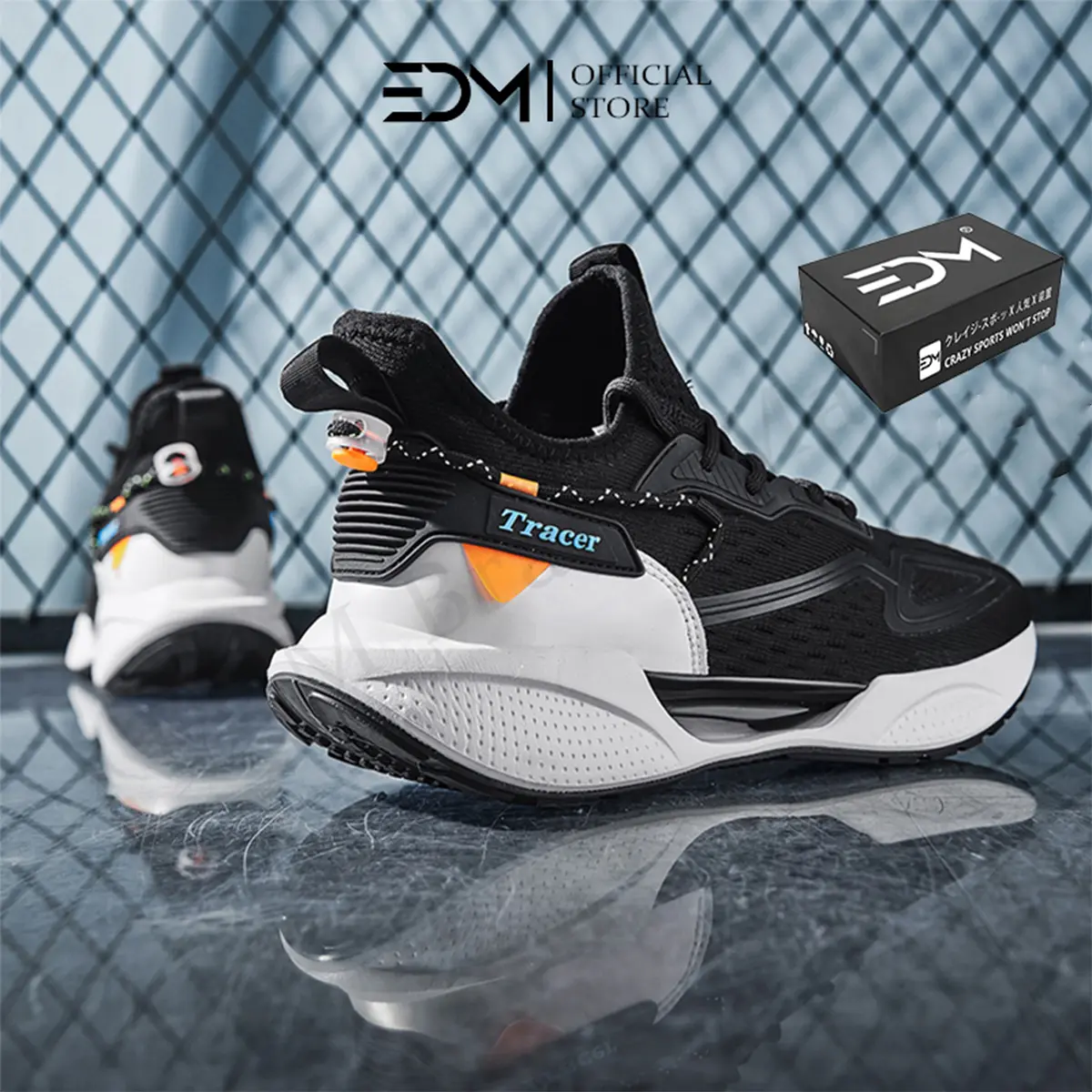 (With Box ) EDM Men's Running Shoes Lightweight Breathable Outdoor Sports Jogging Sneakers Rubber Soft-Soled Sneakers