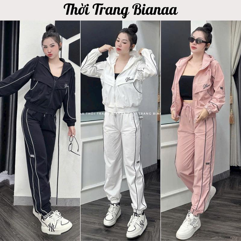 S02 Set Bộ Gió Nữ Thu Đông Bianaa Áo Khoác Nữ Cao Cấp Kèm Quần Gió Bo Gấu Chất Liệu Gió Lụa