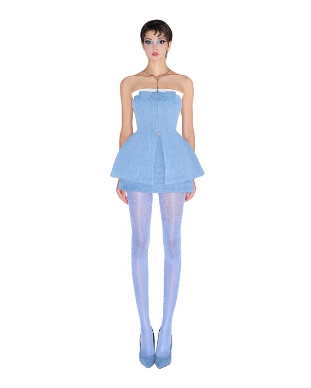 LSOUL - Alyssa Set Denim Áo Cúp Ngực Nơ Kèm Chân Váy  Nữ  Top B23091349 Wome Kem Women