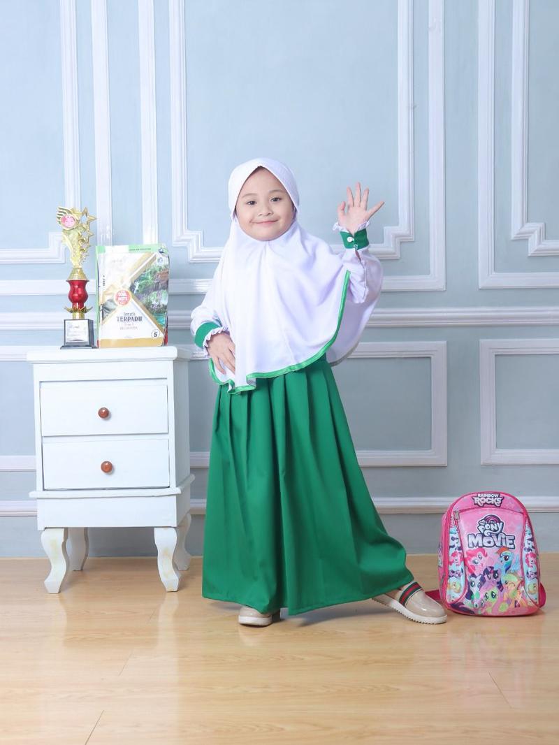 Product Introduction of SERAGAM ANAK SD MODEL GAMIS 1 SET DENGAN KERUDUNG Setelan Muslim Baju Wanita Remaja 4