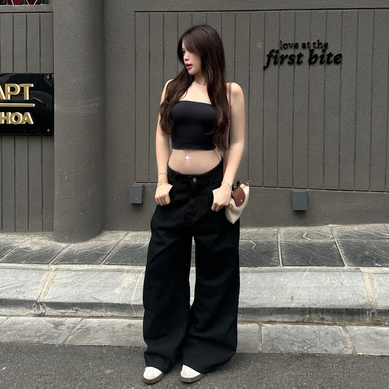 Quần Jean Đen Form Suông Rộng GODMOTHER Quần Jean Cạp Trễ Ống Suông Nam Nữ Unisex Thoải Mái 2024