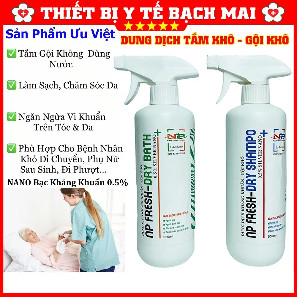 Dung Dịch Tắm Khô, Gội Khô NP FRESH 550ml - Nano Bạc Kháng Khuẩn - Làm Sạch Thân Thể, Tóc, Da Đầu