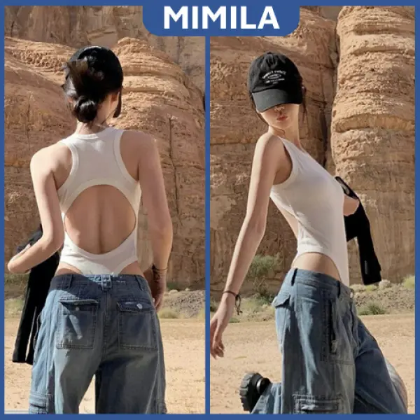 Bodysuit Ba Lỗ MIMILA Thiết Kế Hở Lưng Gợi Cảm Áo Liền Thân Cut Out Khoét Lưng Sexy Chất Thun Mát - MBS010 Nữ Women Nhung