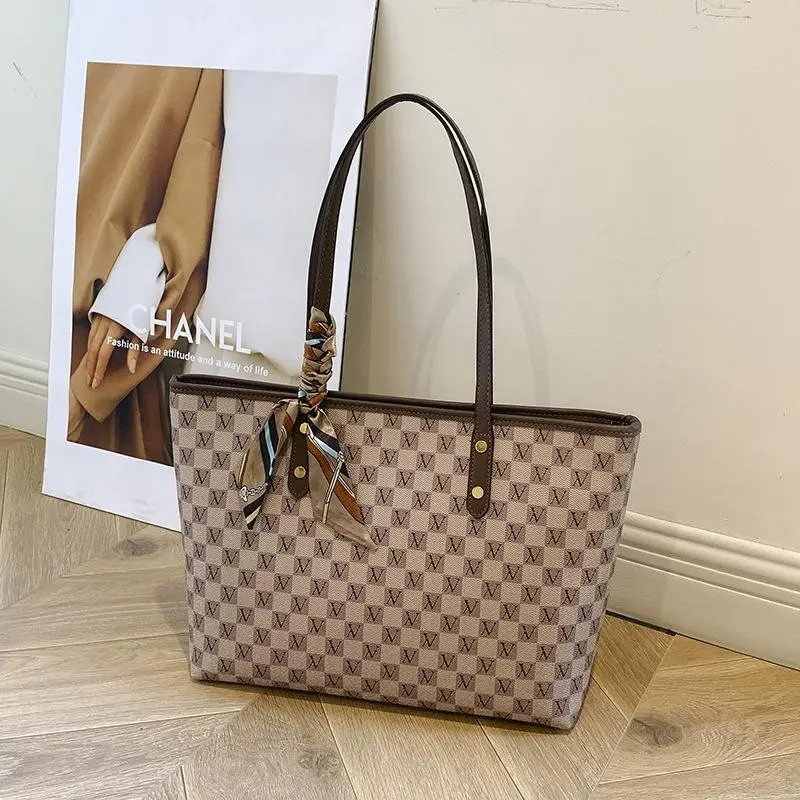 Túi xách nữ tote công sở da kẻ ô kèm khăn lụa sang chảnh BAG KEM HOA Chữ Nhật