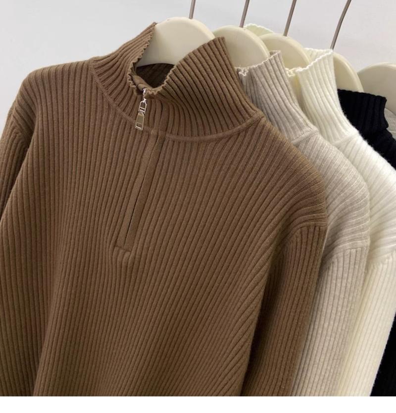 Product Introduction of 200 Wearable plus Size Polo Top Women's Autumn and Winter Half-High Collar Half-Open Zipper Sweater Loose Slimming Sweater Fashion 15