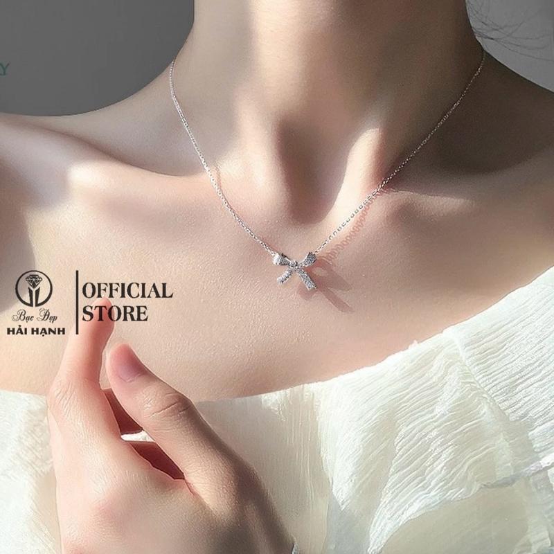 Dây chuyền bạc ta hình nơ liền mặt cho nữ dài 43cm Bạc đẹp Hải hạnh _Hhj