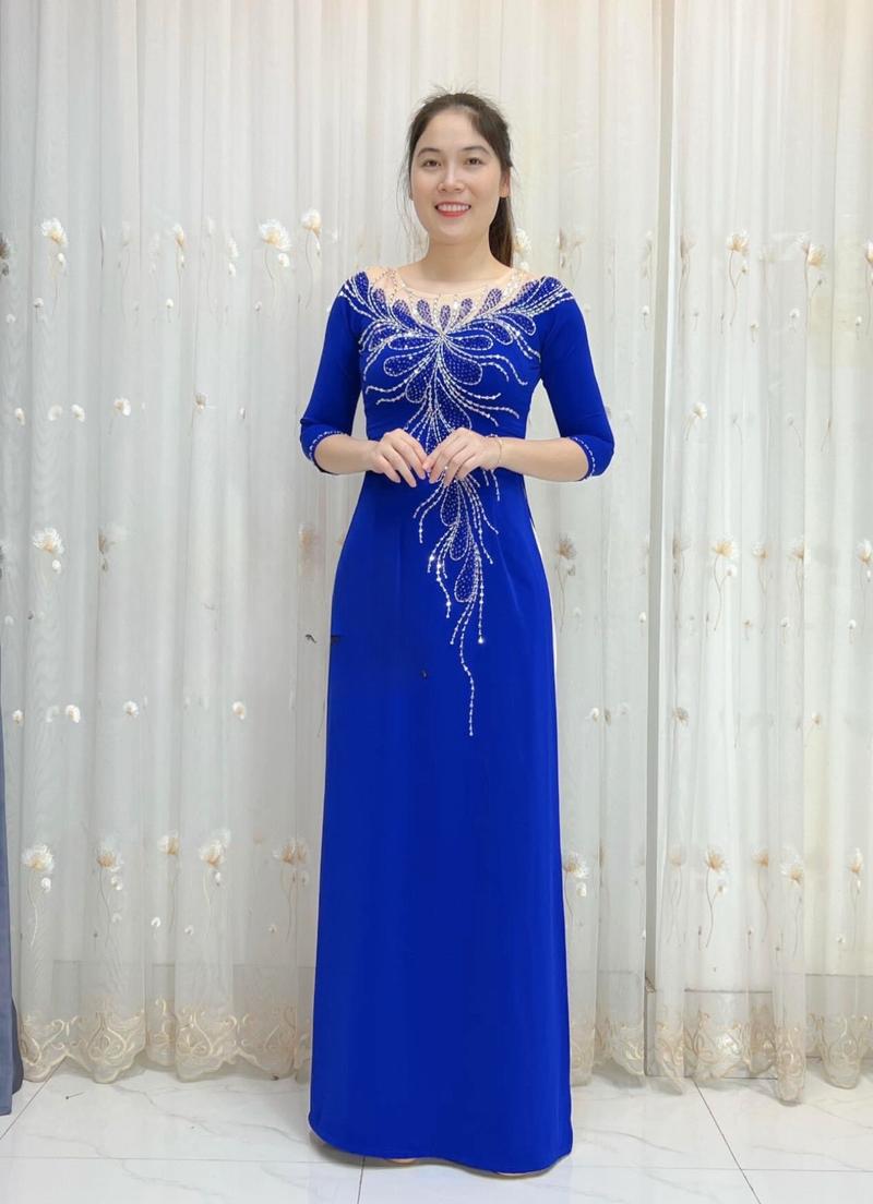 Product Introduction of Bộ áo dài bà sui chất liệu lụa Mỹ đính kết hạt thủ công sang trọng Trơn Thông thường Váy chữ A Thông thường Nữ Khuy Kim Tuyến Dress Women 13