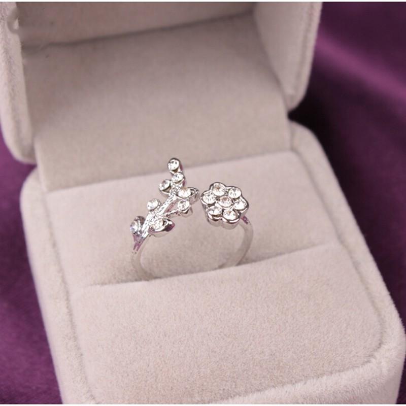 Cincin Ring Berlian Bunga Daun Korea Silver Anti Karat Perhiasan Fashion Gaya Korea Aksesoris Hadiah Wanita Cewek Cantik Elegan KIARA JEWELRY gold 2